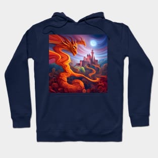 A psychedelic painting of dragons and castles. Hoodie